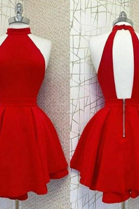 High Collar Red Short Party Dress