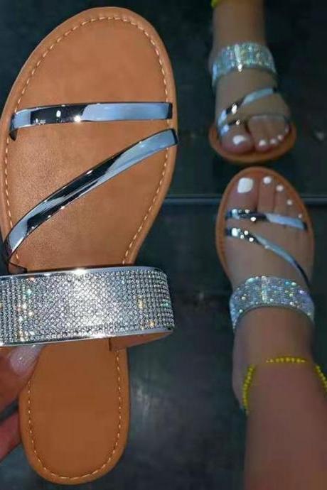 Silver Women Flats Summer Shoes