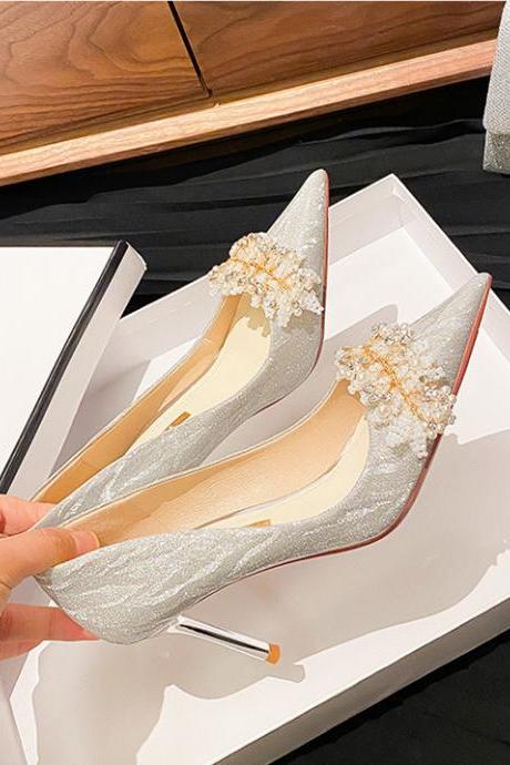 Silver Stiletto Heels Wedding Shoes Formal Occasion
