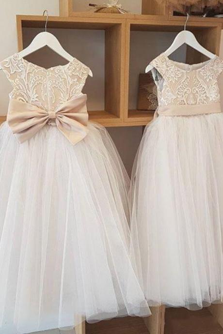 Ivory And Champagne Flower Girl Dress With Belt