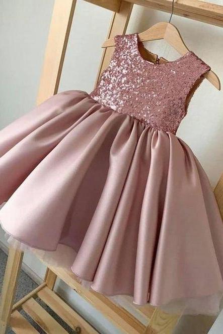 Sequin And Satin Girl Pageant Dress With Bow