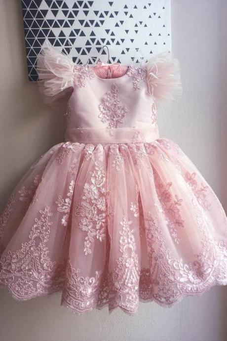 Powder Pink Baby Girl Birthday Dress Outfit