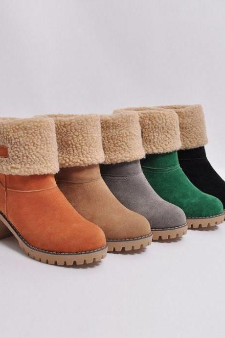 Suedette Chunky Heeled Snow Boots Women Winter Shoes