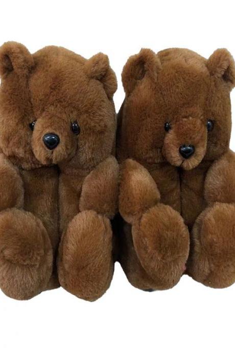 Plush Fuzzy Teddy Bear Indoor Slippers