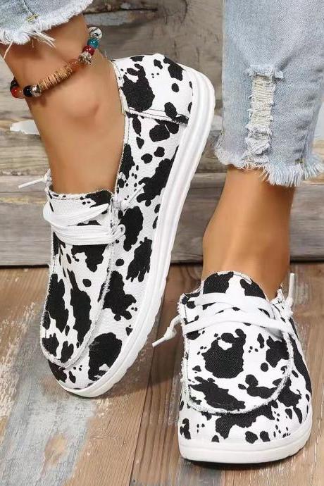 Cow Print Lace-up Front Casual Shoes