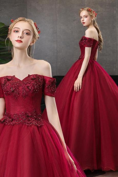 Off Shoulder Dark Red Ball Gown Evening Dresses Women