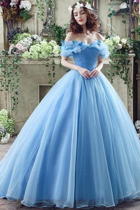 Off Shoulder Blue Cinderella Dress
