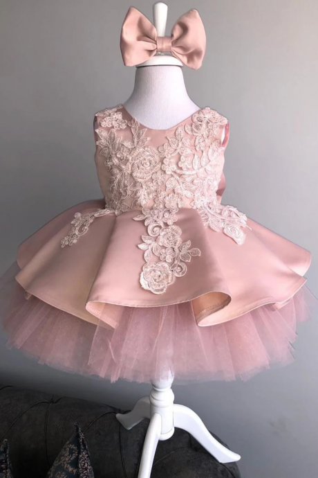 Dusty Rose Pink Baby Girl 1st Birthday Dress Outfit
