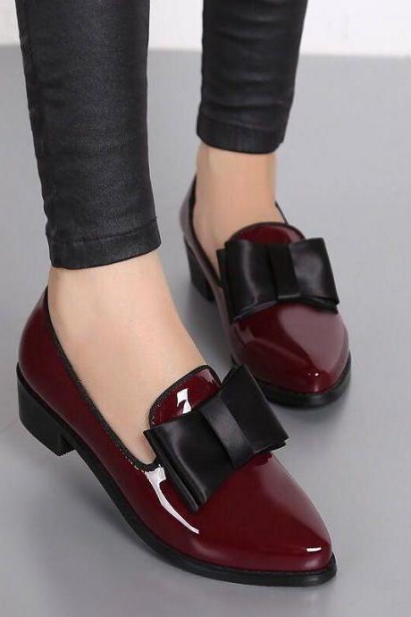 Bow Decor Patent PU Women Loafers Shoes