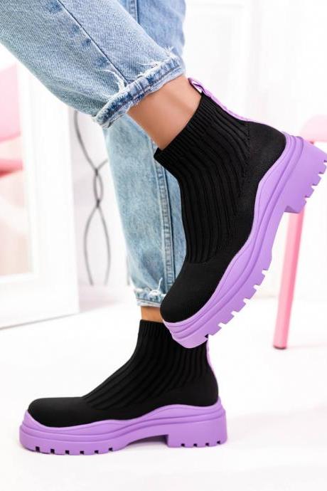 Black Purple Women Woven Platform Shoes