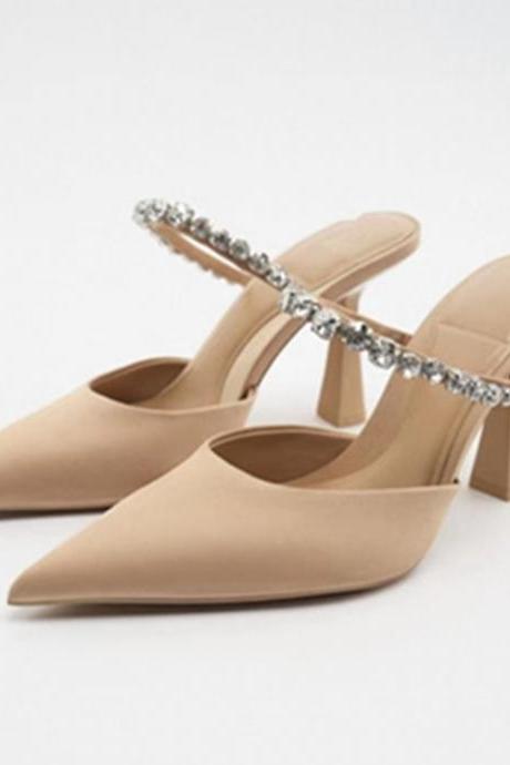 Rhinestones Decor Mary Jane Mule Sandals Women Shoes