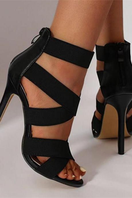 Black Stiletto Heels Sandals Women Shoes