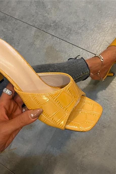 Open Toe Yellow Sandals Heels Women Shoes