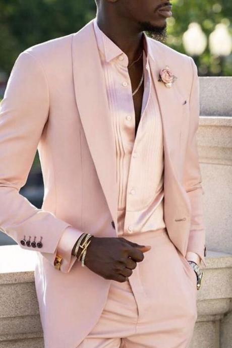 Single Breasted 2 Pieces Pink Men Suit for Wedding Prom Dinner Party