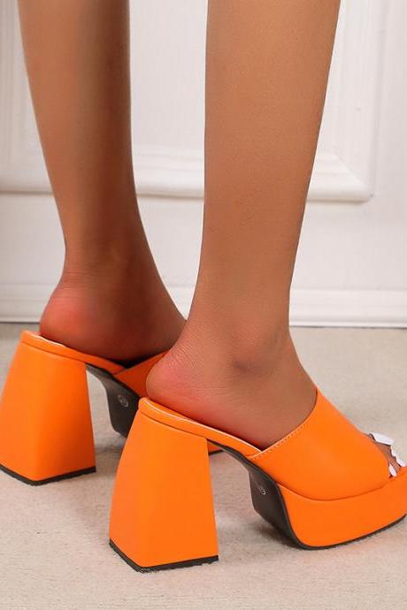Minimalist Orange Block Heel Sandals Shoes Women