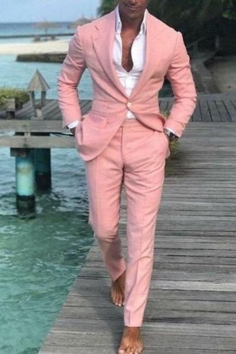 Special Gift For Him Pink Suits Wedding Grooms Dinner Party Wear Suits