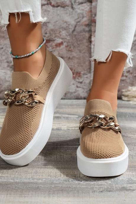 Chain Decor Women Slip On Casual Shoes
