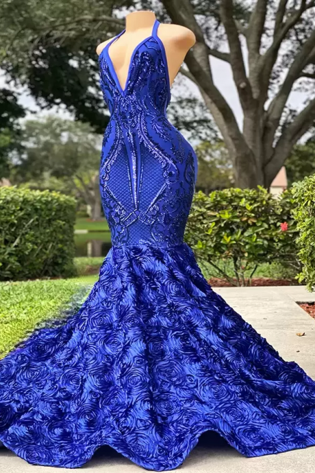 Royal Blue Halter Mermaid Prom Dress