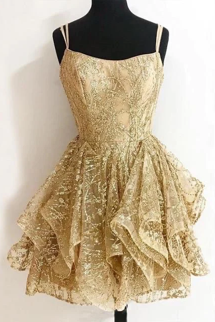 Gold Glitter Short Junior Prom Dress For Hoco Party