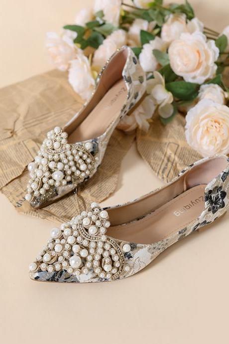 Pearls Decor Women Flat Shoes