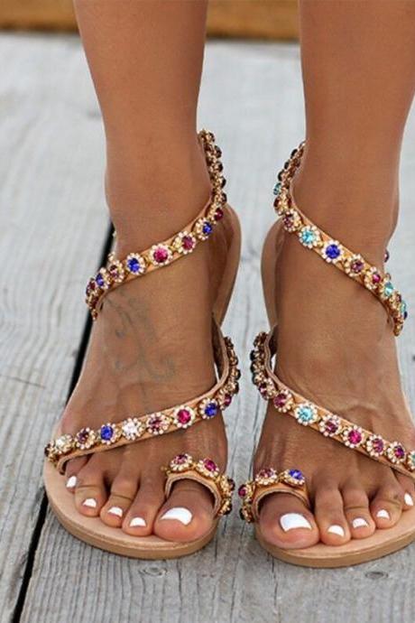 Jewled Details Toe Post Women Summer Flat Sandals