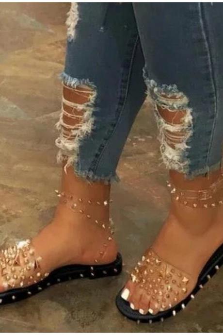 Studded Decor Ankle Strap Women Flat Sandals