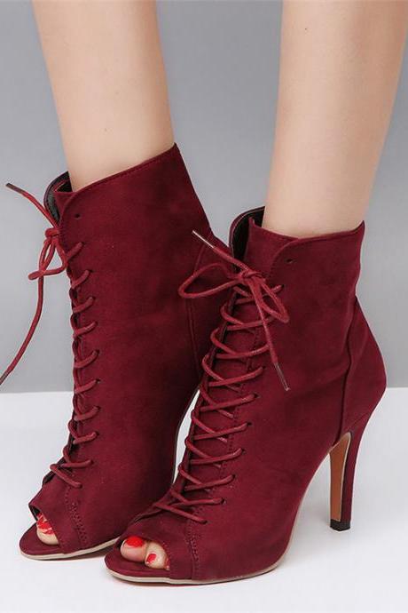 Peep Toe Women Suede Ankle Boots