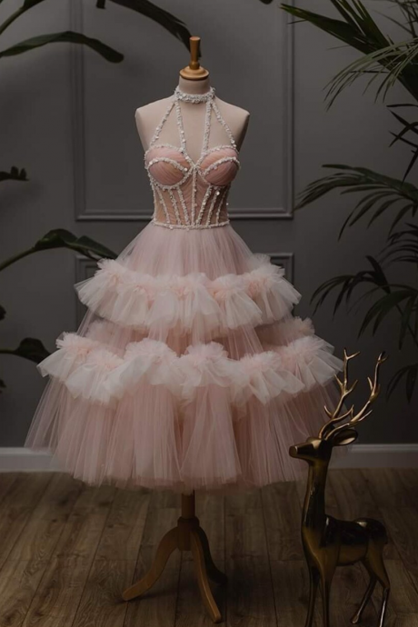 Pastel Pink Pleated And Embellished Fairy Dress