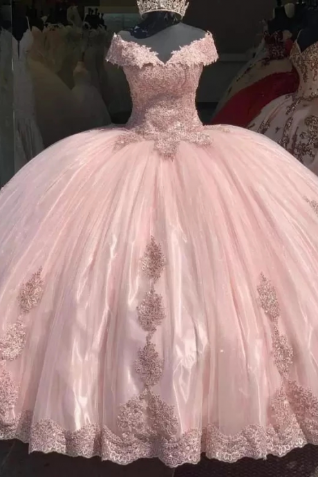 Off Shoulder Appliqued Ball Gown Quinceanera Dress