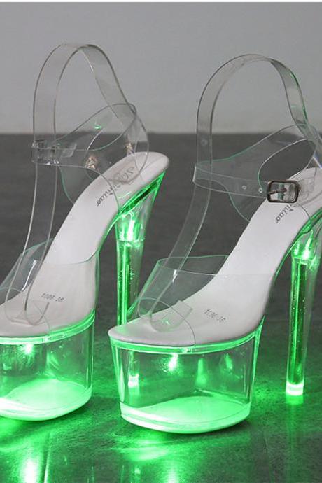 Green Lighting Platform Heels Sandals Prom Shoes