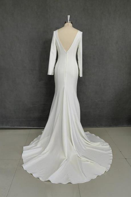 Long Sleeves Ivory Simple Wedding Dresses