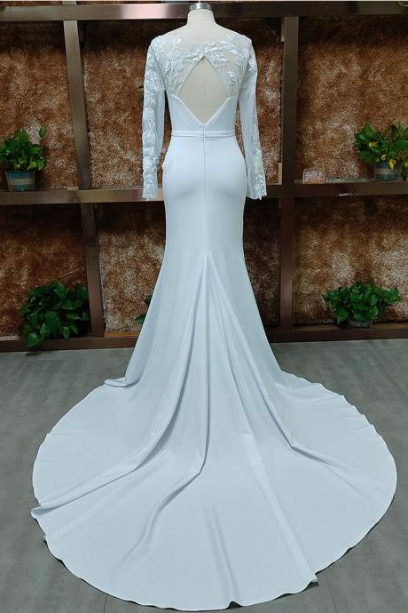Long Sleeves White Wedding Dresses