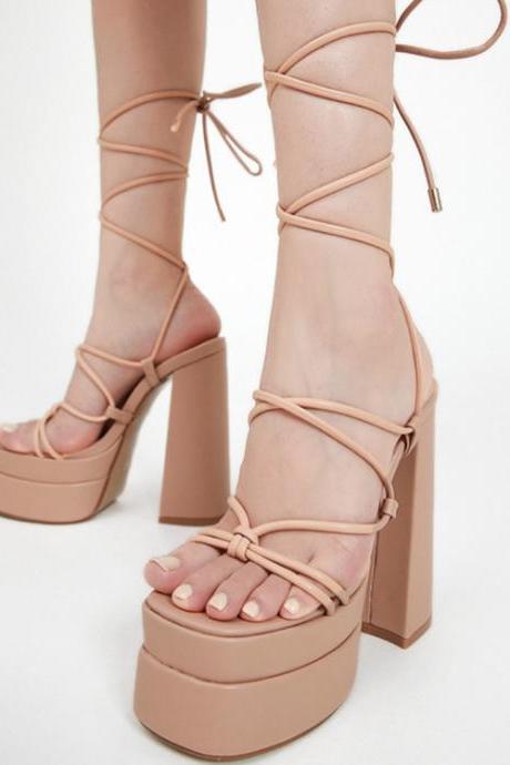 Tie Leg High Heels Platform Sandals Women Summer Shoes