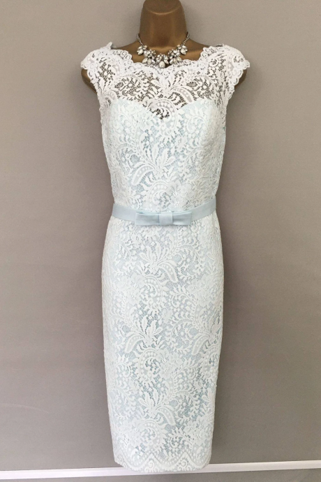 Pastel Blue Tea Length Mother Of The Bride Dress For Wedding Party