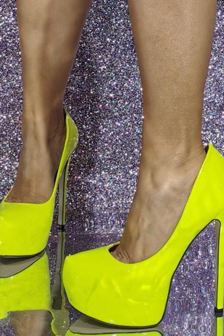 Yellow Platform Pumps Women High Heels Shoes
