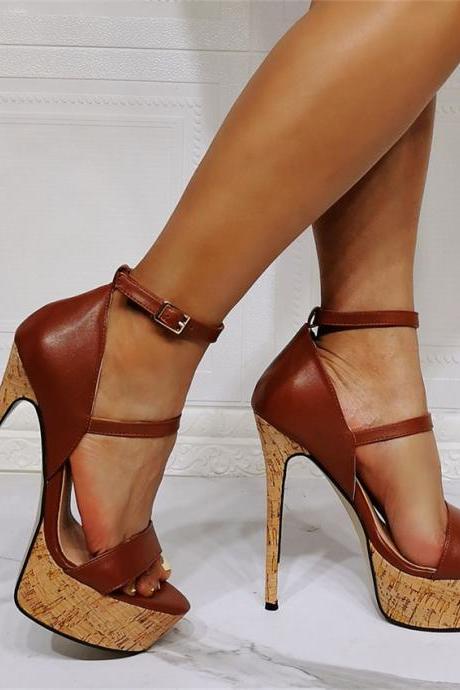Brown Ankle Strap Platform Heels
