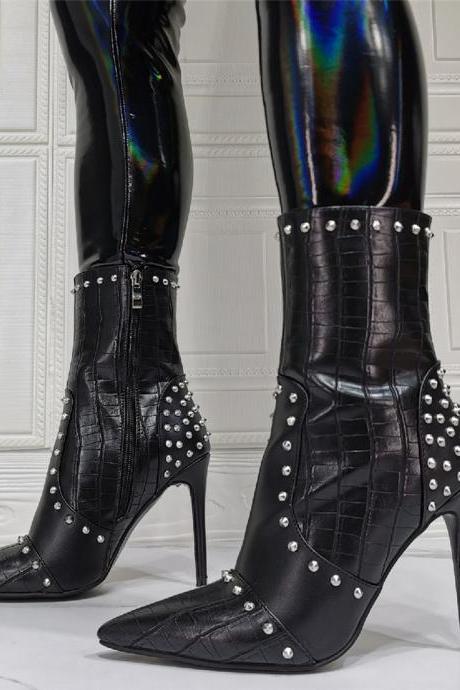 Studded Black Stiletto Heels Ankle Boots