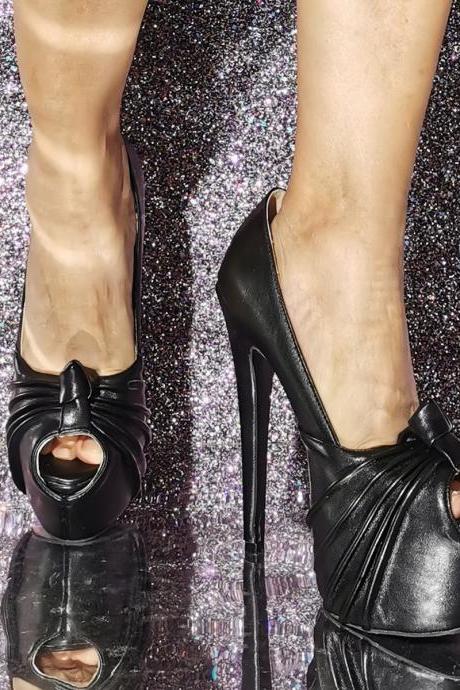 Peep Toe Women Black Platform Shoes