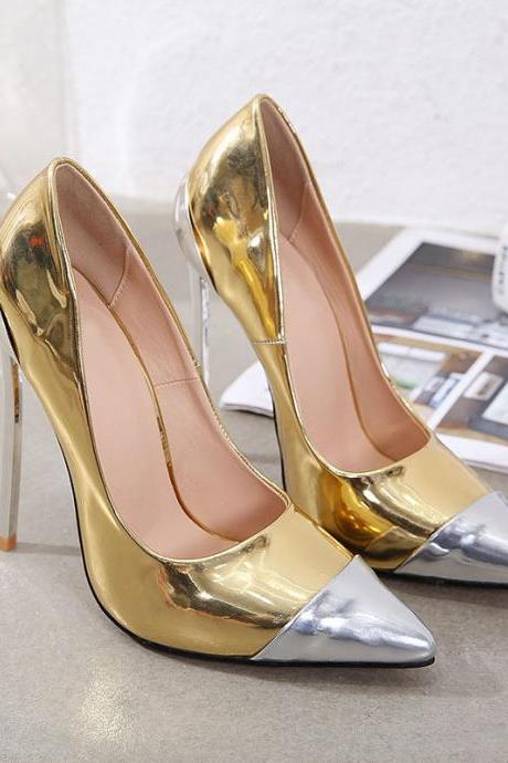 Silver Point Toe Gold Pumps Heels Shoes