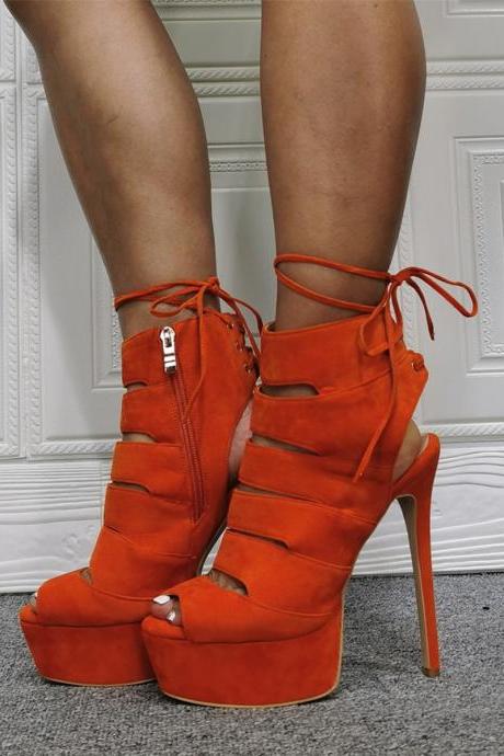 Orange Suede Platform Sandals