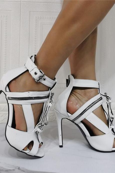 Peep Toe White Sandals Heels Shoes Summer