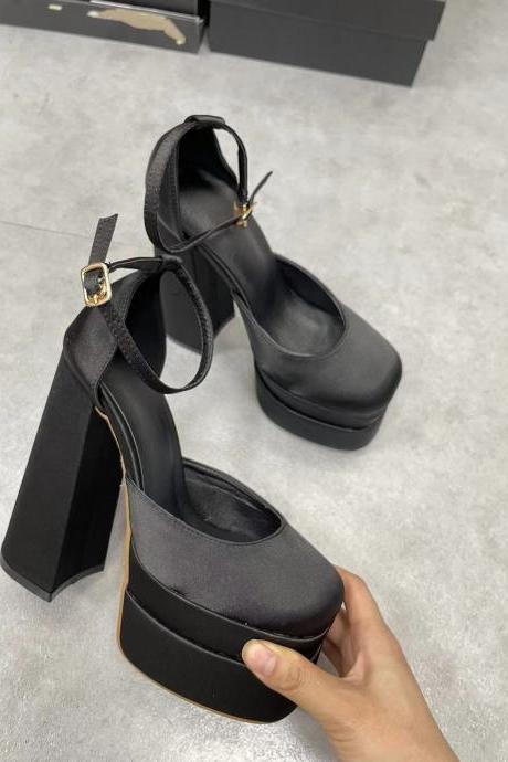 Ankle Strap Black Platforms Sandals Women 