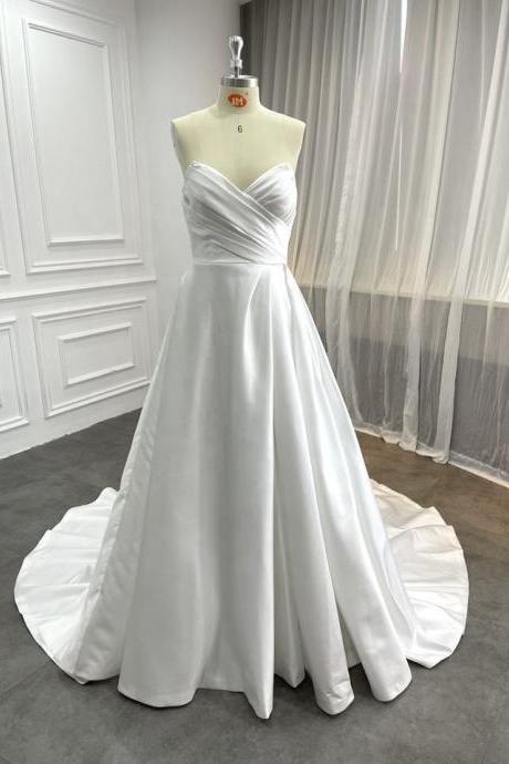 Sleeveless Princess Satin Bridal Gown Wedding Dress For Bride