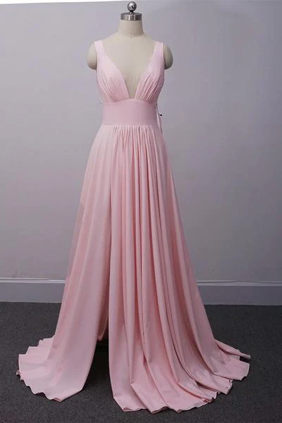 Split Long Pink Prom Dress Evening Gown