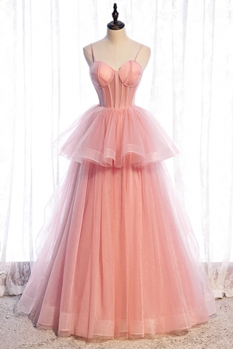 Spaghetti Straps Pink Red Carpet Dress Long Evening Gown