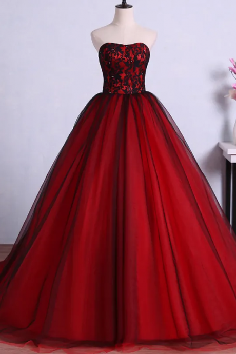 Sleeveless Red And Black Ball Gown Pageant Dress