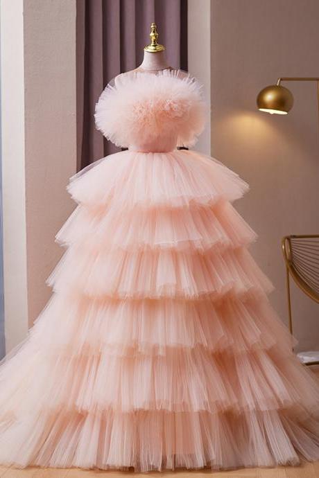 Pink Tiered Tulle Pageant Dress