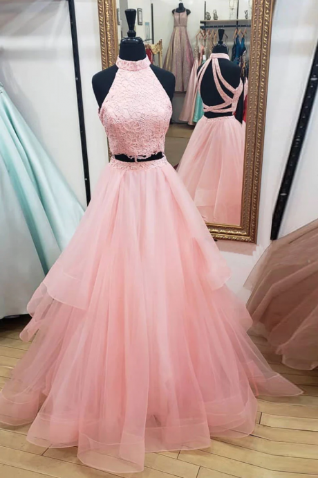 Pale Pink 2 Pieces Prom Dress