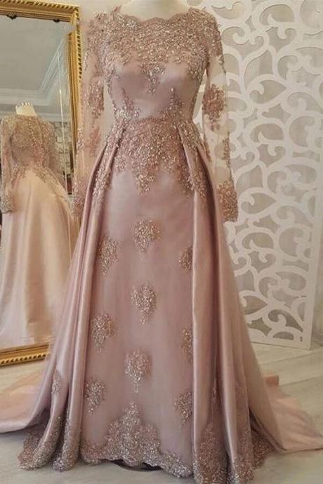 Long Sleeves Evening Gown With Beaded Appliques