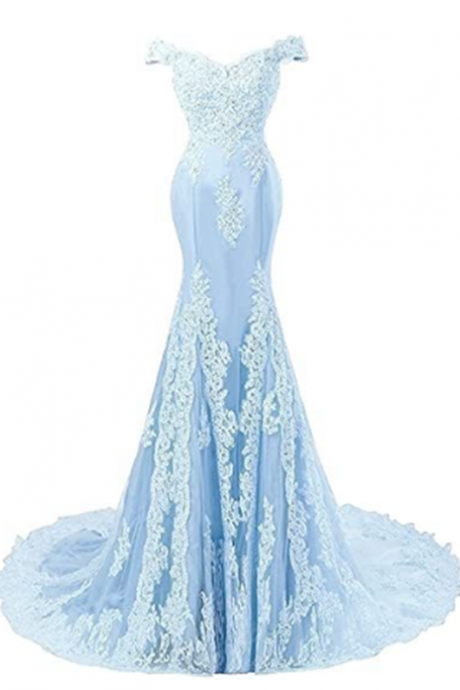 Off Shoulder Blue Formal Pageant Dress Long Evening Gown